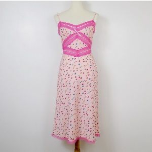 Betsey Johnson Retro Pink Rosebud Lace midi Slip Dress